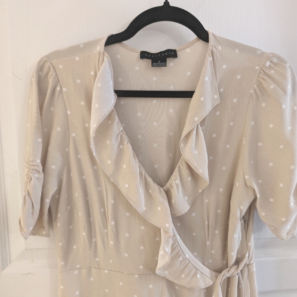 Sanctuary Heart Throb Polka Dot Faux Wrap Dress Women's Ruffle Lined - Picture 5 of 6